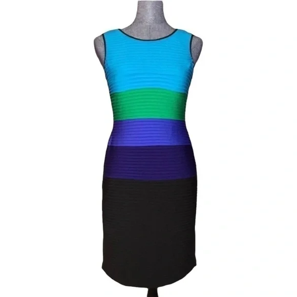 Calvin Klein color block sheath midi dress size 6p cute summer - Picture 1 of 4